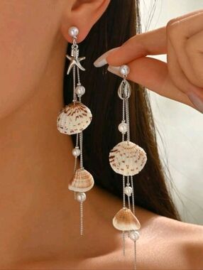 Multicolor Seashell Drop Earrings with Pearl Accents
